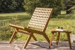 Best Sale Miliboo Sillón de jardín de madera maciza con cinchas beige LUCEA
