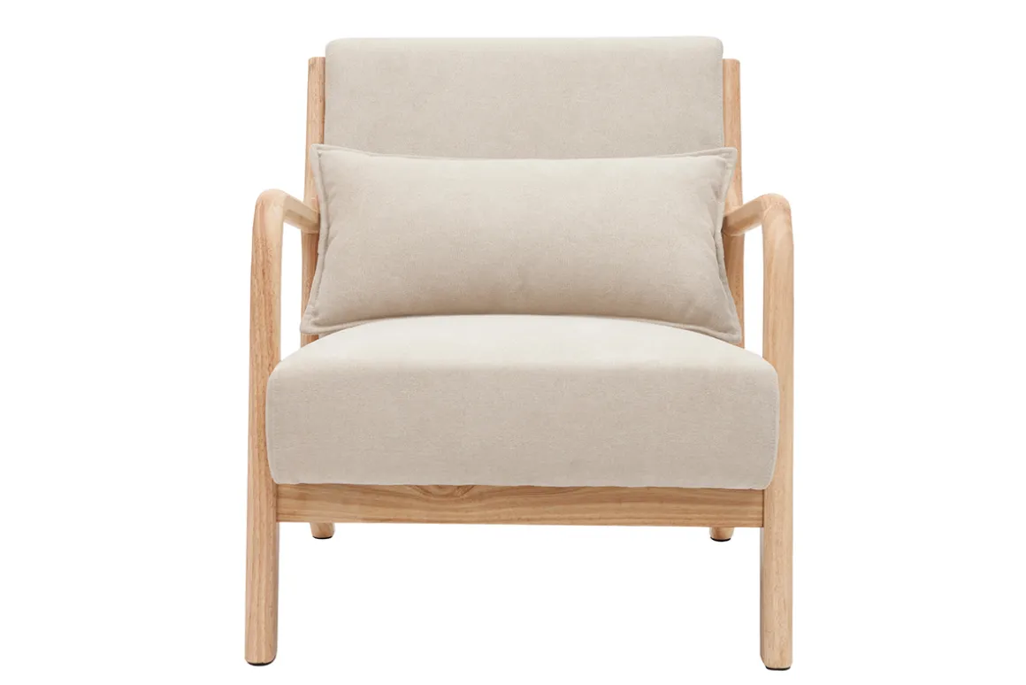 Cheap Miliboo Sillón de madera clara y tela efecto aterciopelado beige DERRY