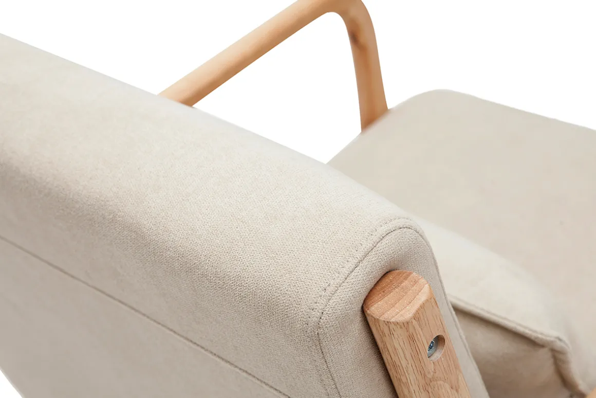 Cheap Miliboo Sillón de madera clara y tela efecto aterciopelado beige DERRY