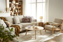 Cheap Miliboo Sillón de madera clara y tela efecto aterciopelado beige DERRY