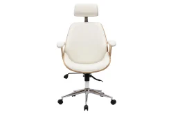 Discount Miliboo Sillón de oficina de dirección de diseño blanco, madera clara y acero cromado MUSK
