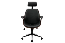Cheap Miliboo Sillón de oficina de dirección de diseño negro, madera oscura y metal negro MUSK