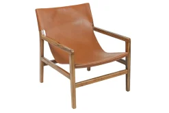 Cheap Miliboo Sillón de teca y cuero marrón claro CHILLY