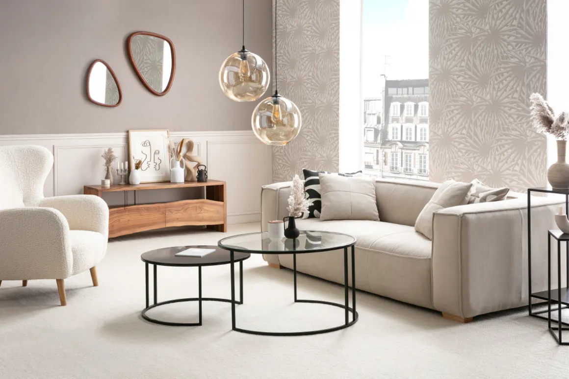 Online Miliboo Sillón de tejido blanco efecto lana rizada KORO