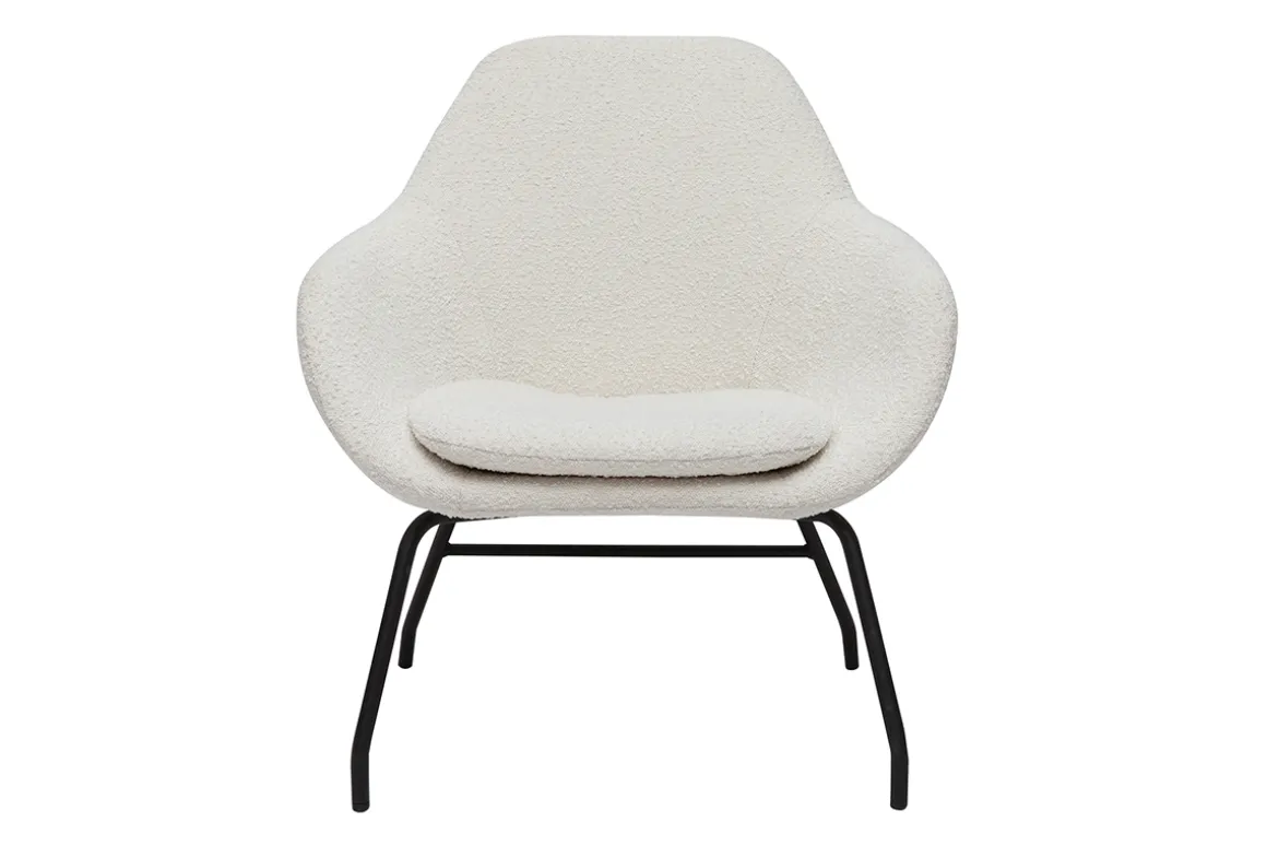 Online Miliboo Sillón de tejido efecto borreguillo color crudo y metal negro MAYNE