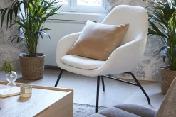 Online Miliboo Sillón de tejido efecto borreguillo color crudo y metal negro MAYNE