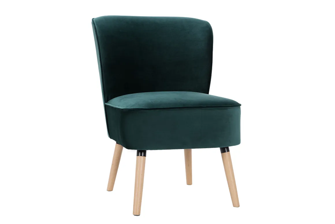 Online Miliboo Sillón de terciopelo azul petróleo y madera clara KAHLO