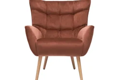 Outlet Miliboo Sillón de terciopelo rojo y madera maciza de caucho AVERY