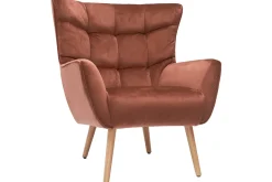 Outlet Miliboo Sillón de terciopelo rojo y madera maciza de caucho AVERY