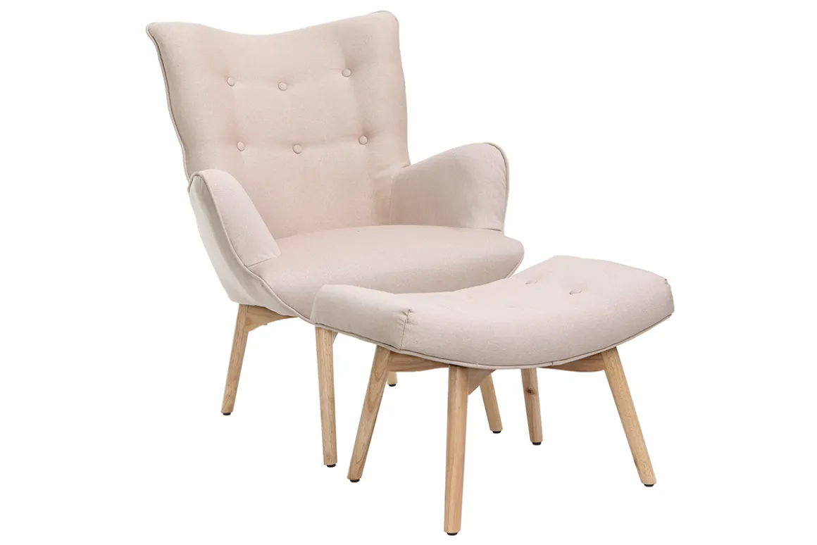 Shop Miliboo Sillón diseño escandinavo y reposapiés rosa y madera clara BRISTOL