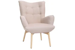 Shop Miliboo Sillón diseño escandinavo y reposapiés rosa y madera clara BRISTOL
