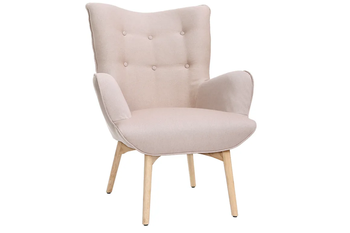 Shop Miliboo Sillón diseño escandinavo y reposapiés rosa y madera clara BRISTOL