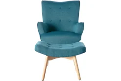 Hot Miliboo Sillón diseño escandinavo y reposapiés azul petróleo y madera clara BRISTOL