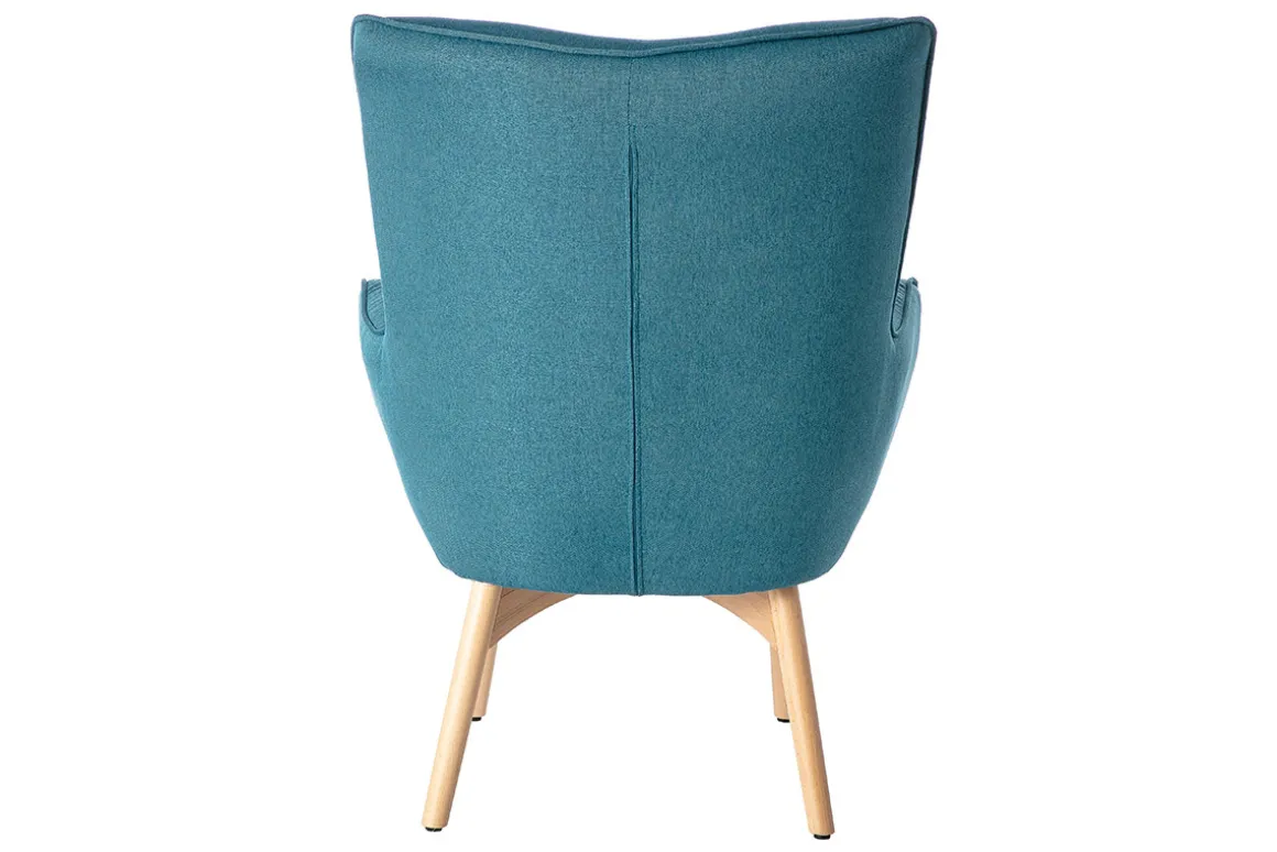 Hot Miliboo Sillón diseño escandinavo y reposapiés azul petróleo y madera clara BRISTOL