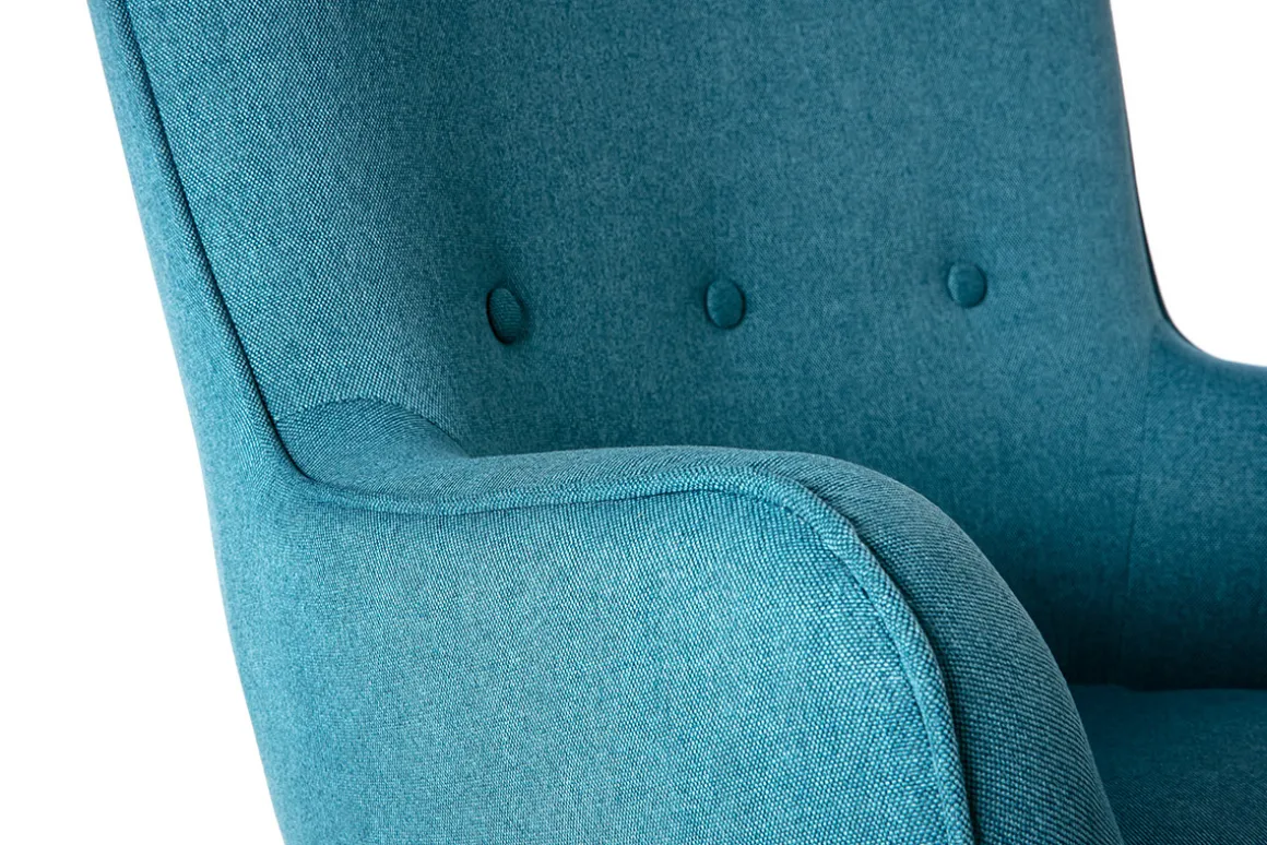 Hot Miliboo Sillón diseño escandinavo y reposapiés azul petróleo y madera clara BRISTOL