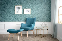 Hot Miliboo Sillón diseño escandinavo y reposapiés azul petróleo y madera clara BRISTOL