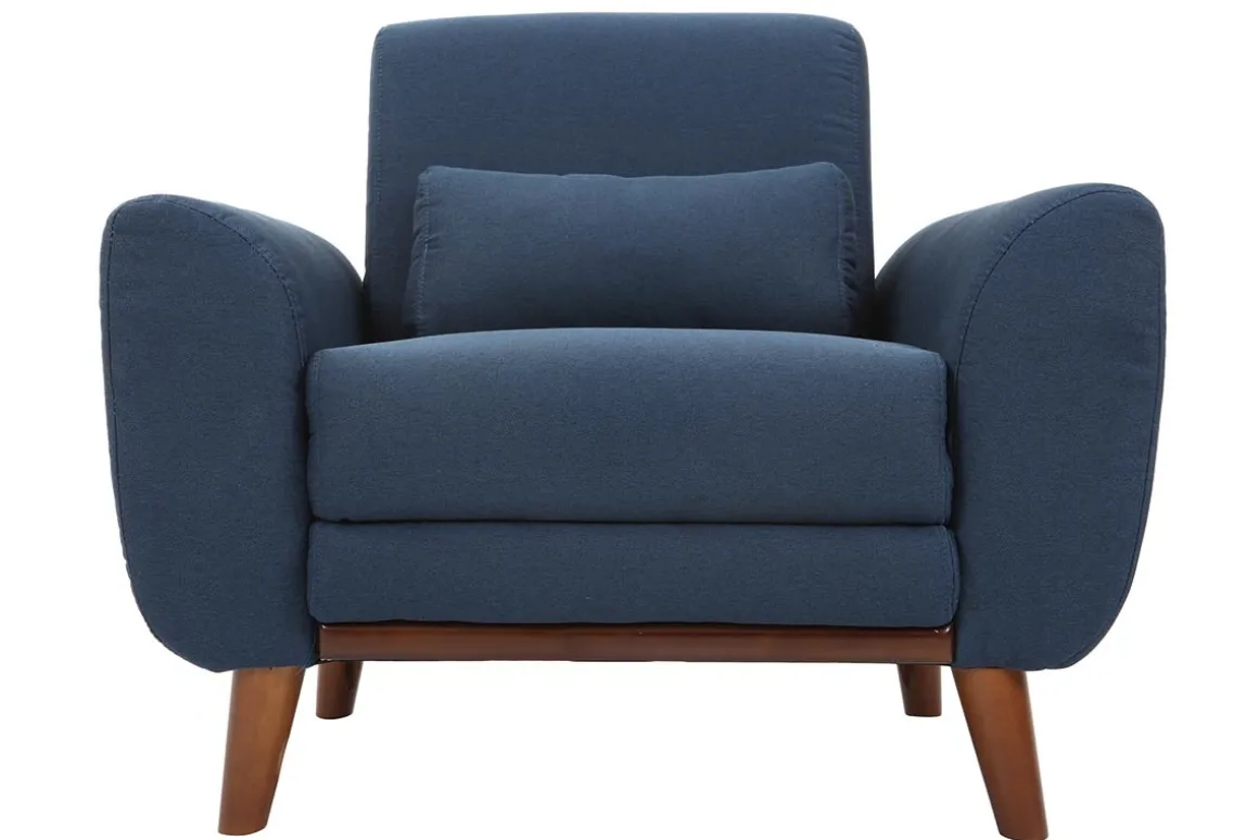 New Miliboo Sillón diseño tejido azul y patas nogal EKTOR