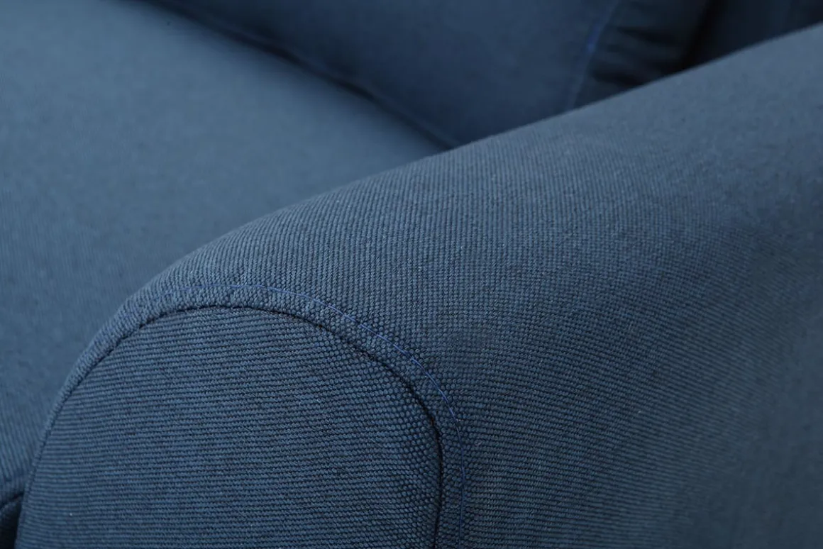 New Miliboo Sillón diseño tejido azul y patas nogal EKTOR