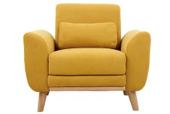 Store Miliboo Sillón diseño tejido efecto terciopelo amarillo mostaza y patas roble EKTOR