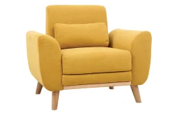 Store Miliboo Sillón diseño tejido efecto terciopelo amarillo mostaza y patas roble EKTOR