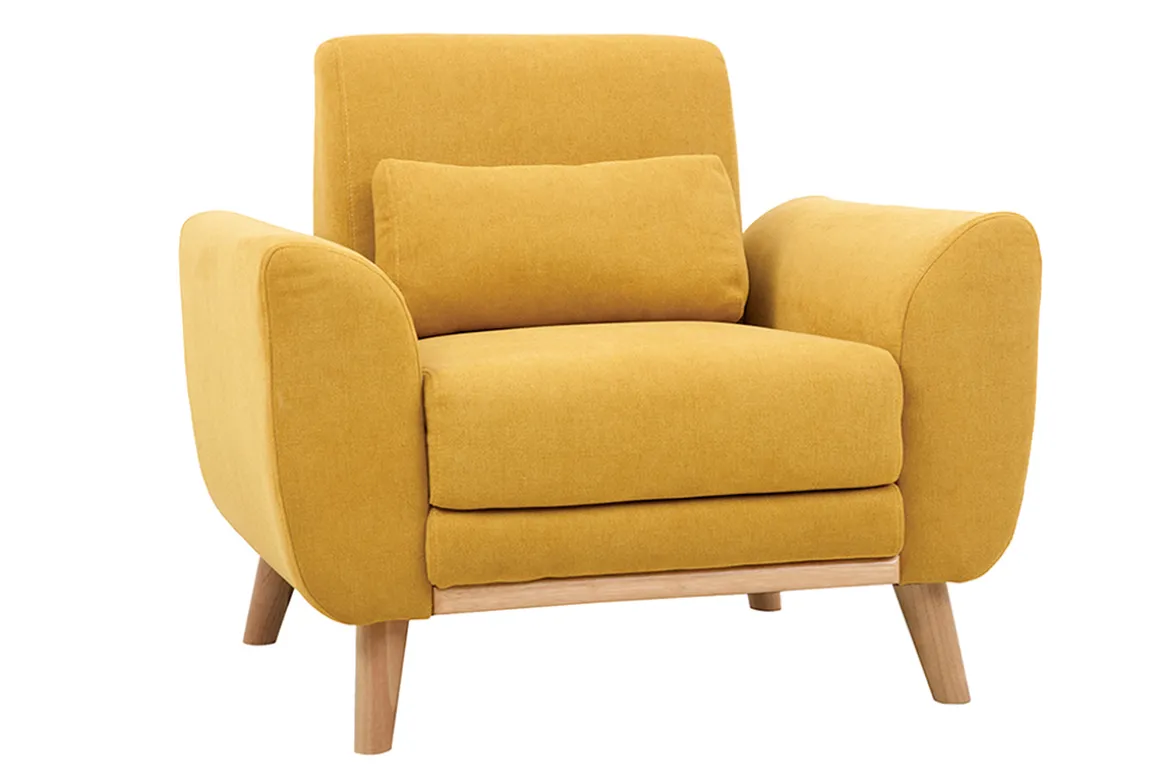 Store Miliboo Sillón diseño tejido efecto terciopelo amarillo mostaza y patas roble EKTOR