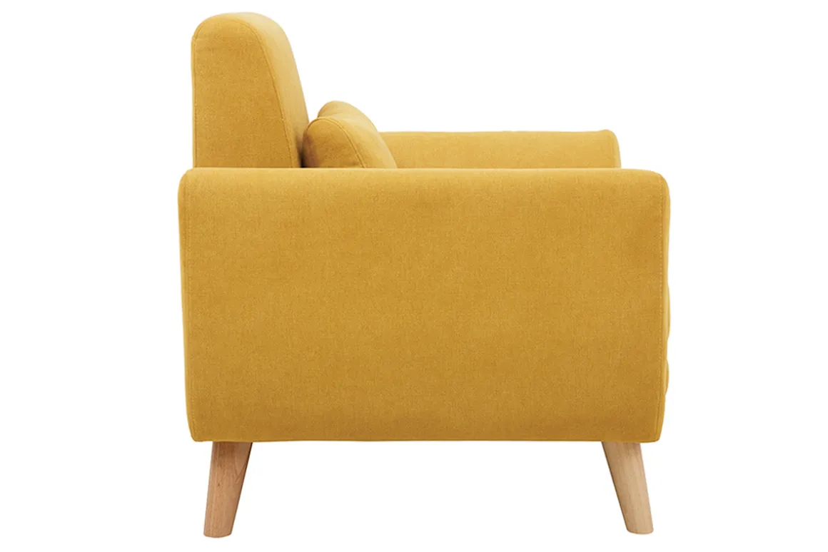 Store Miliboo Sillón diseño tejido efecto terciopelo amarillo mostaza y patas roble EKTOR