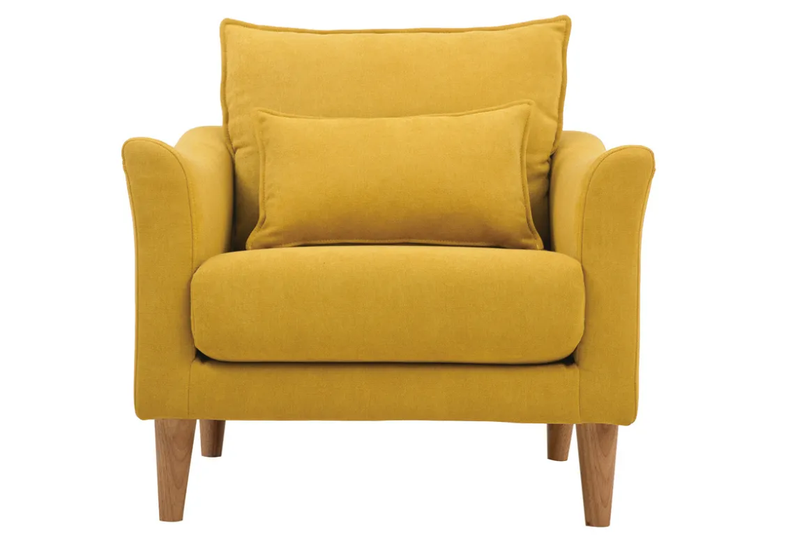 New Miliboo Sillón diseño tejido efecto terciopelo amarillo mostaza y roble KATE