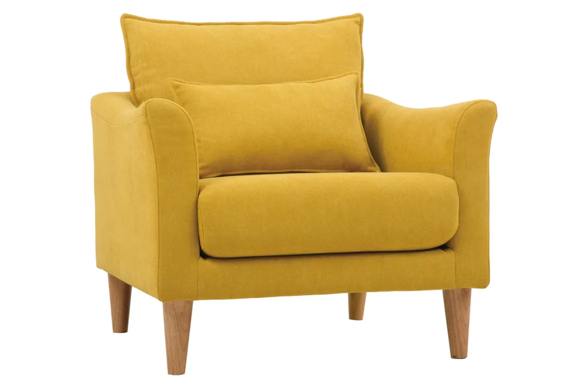New Miliboo Sillón diseño tejido efecto terciopelo amarillo mostaza y roble KATE
