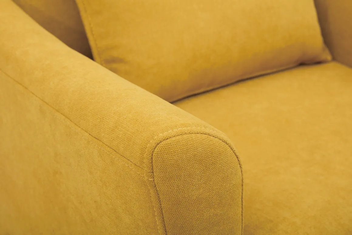 New Miliboo Sillón diseño tejido efecto terciopelo amarillo mostaza y roble KATE