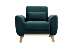 Sale Miliboo Sillón diseño tejido efecto terciopelo azul petróleo y patas roble EKTOR