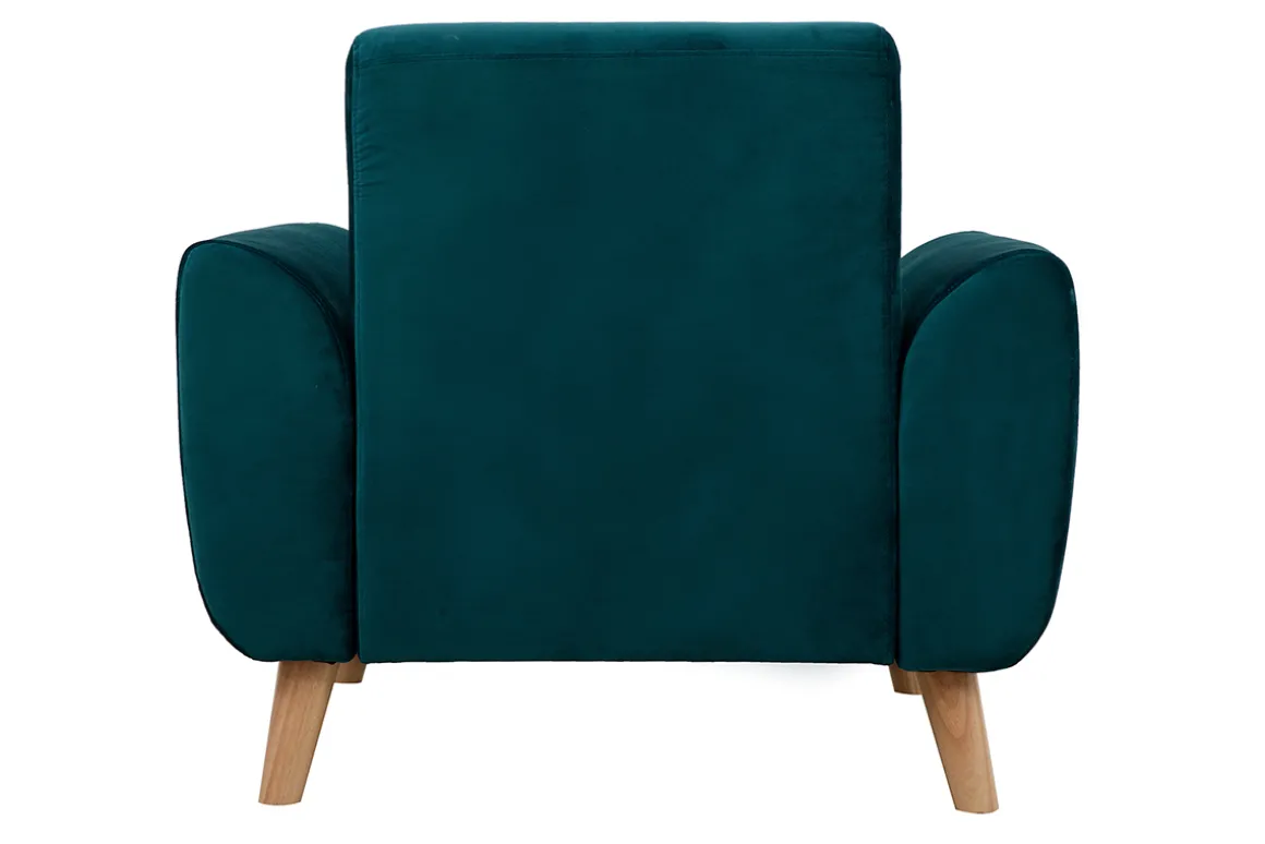 Sale Miliboo Sillón diseño tejido efecto terciopelo azul petróleo y patas roble EKTOR