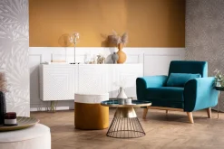 Sale Miliboo Sillón diseño tejido efecto terciopelo azul petróleo y patas roble EKTOR