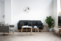 Shop Miliboo Sillón diseño tejido gris y y roble KATE