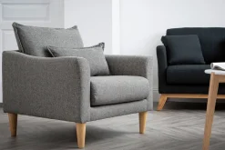 Shop Miliboo Sillón diseño tejido gris y y roble KATE
