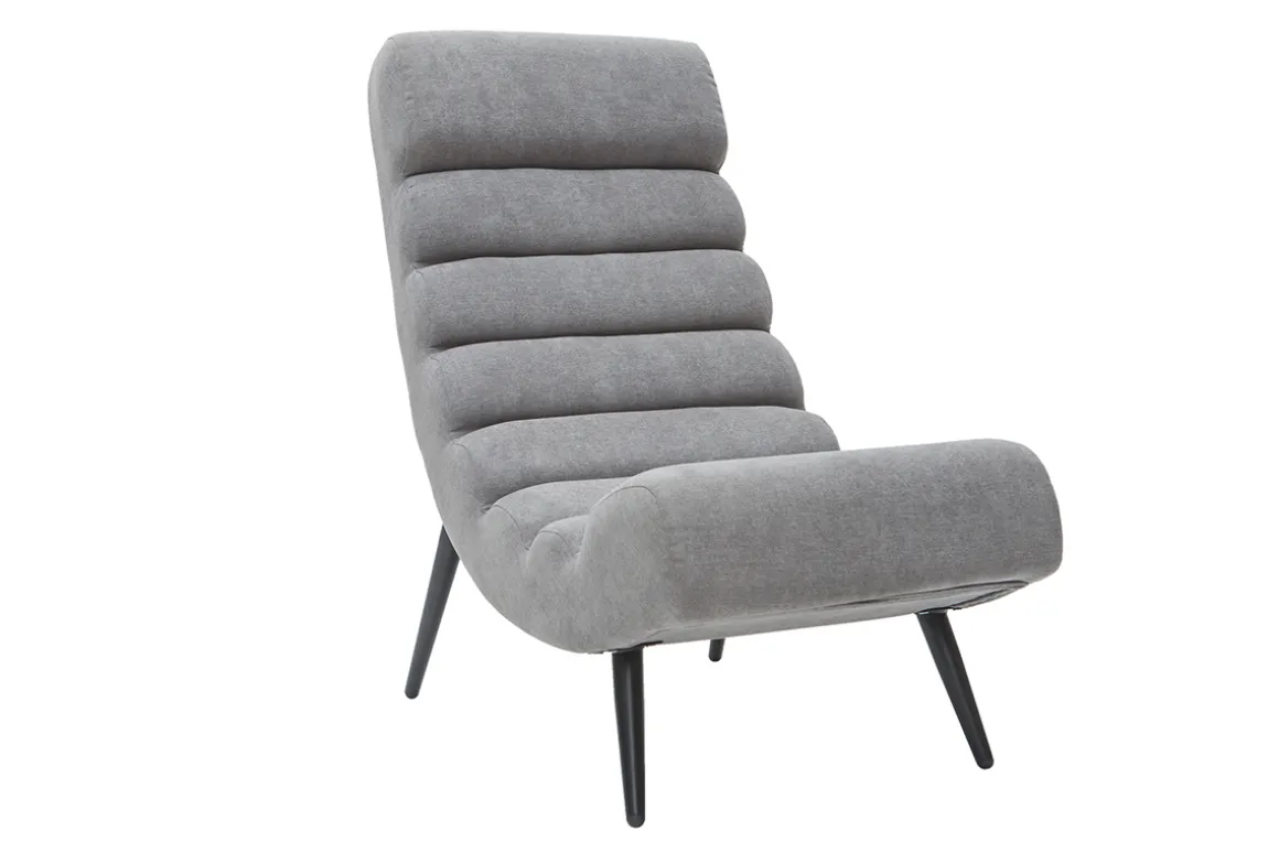 New Miliboo Sillón efecto terciopelo gris y metal negro TAYLOR