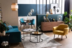 Best Sale Miliboo Sillón en tejido efecto terciopelo amarillo mostaza LAURENS
