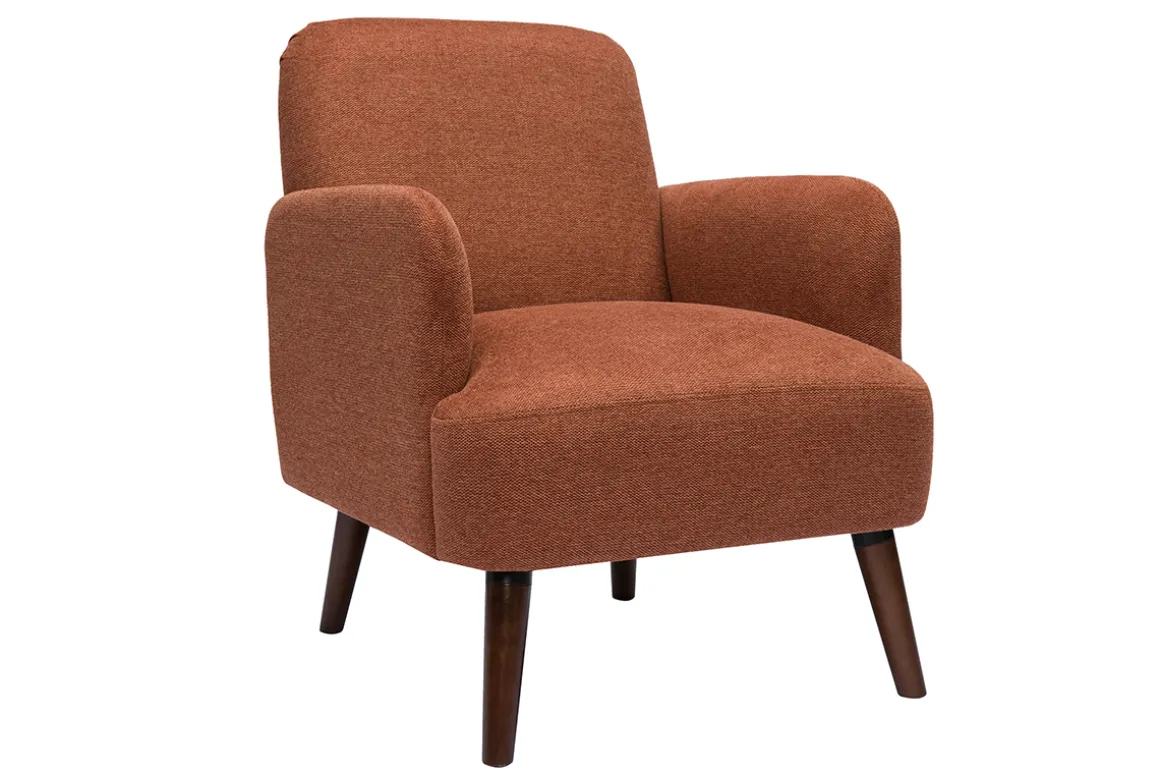 Shop Miliboo Sillón escandinavo de terciopelo texturizado en color tierra quemada y madera oscura ISKO