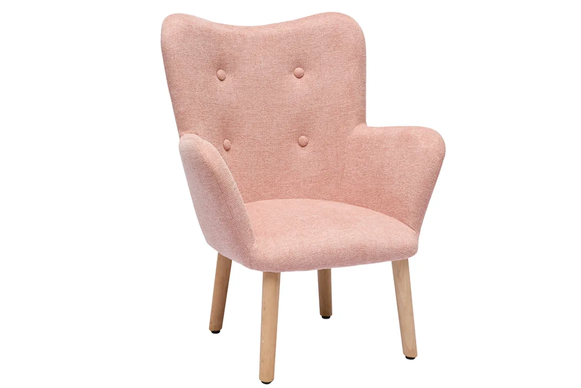 Discount Miliboo Sillón infantil escandinavo de terciopelo rosa y madera clara BABY BRISTOL