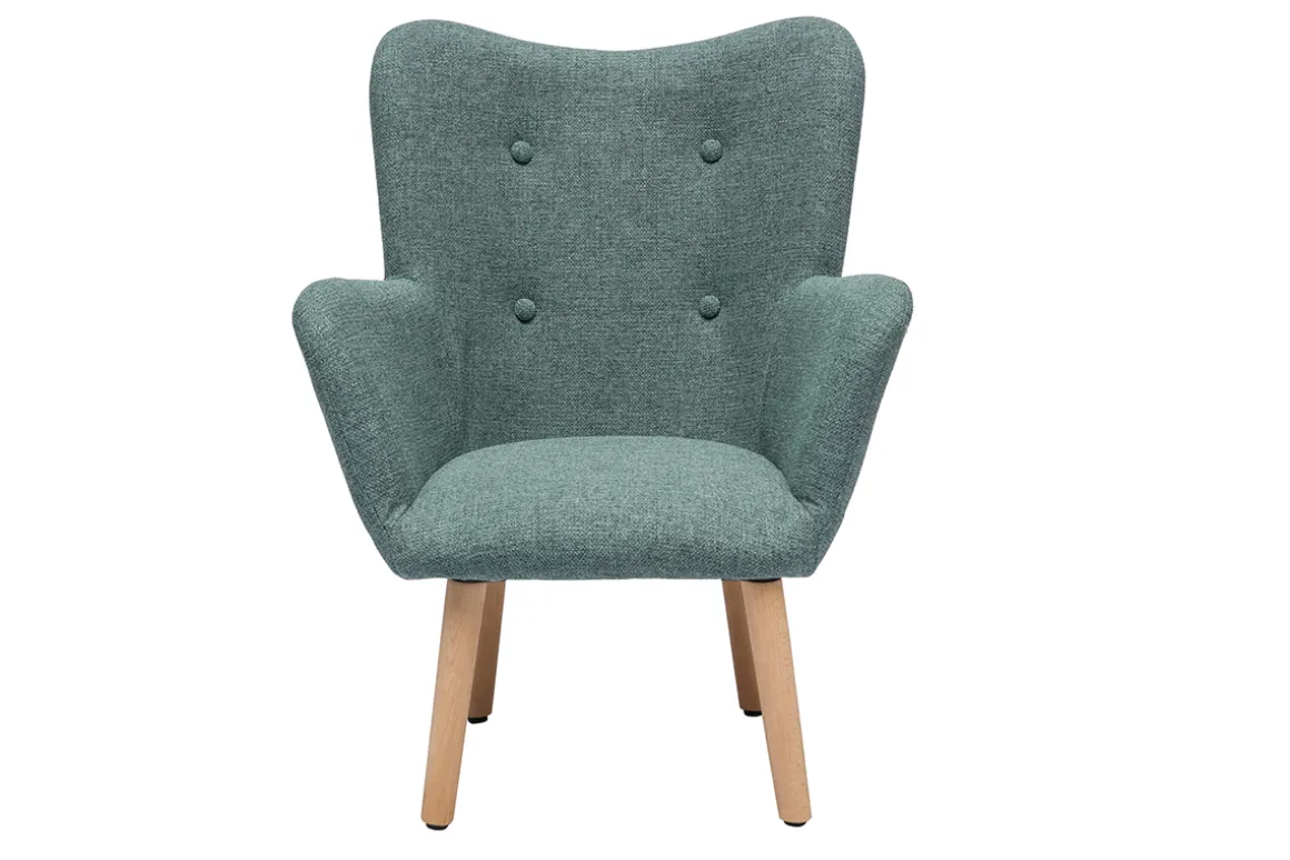 Clearance Miliboo Sillón infantil escandinavo de tela verde grisáceo y madera clara BABY BRISTOL