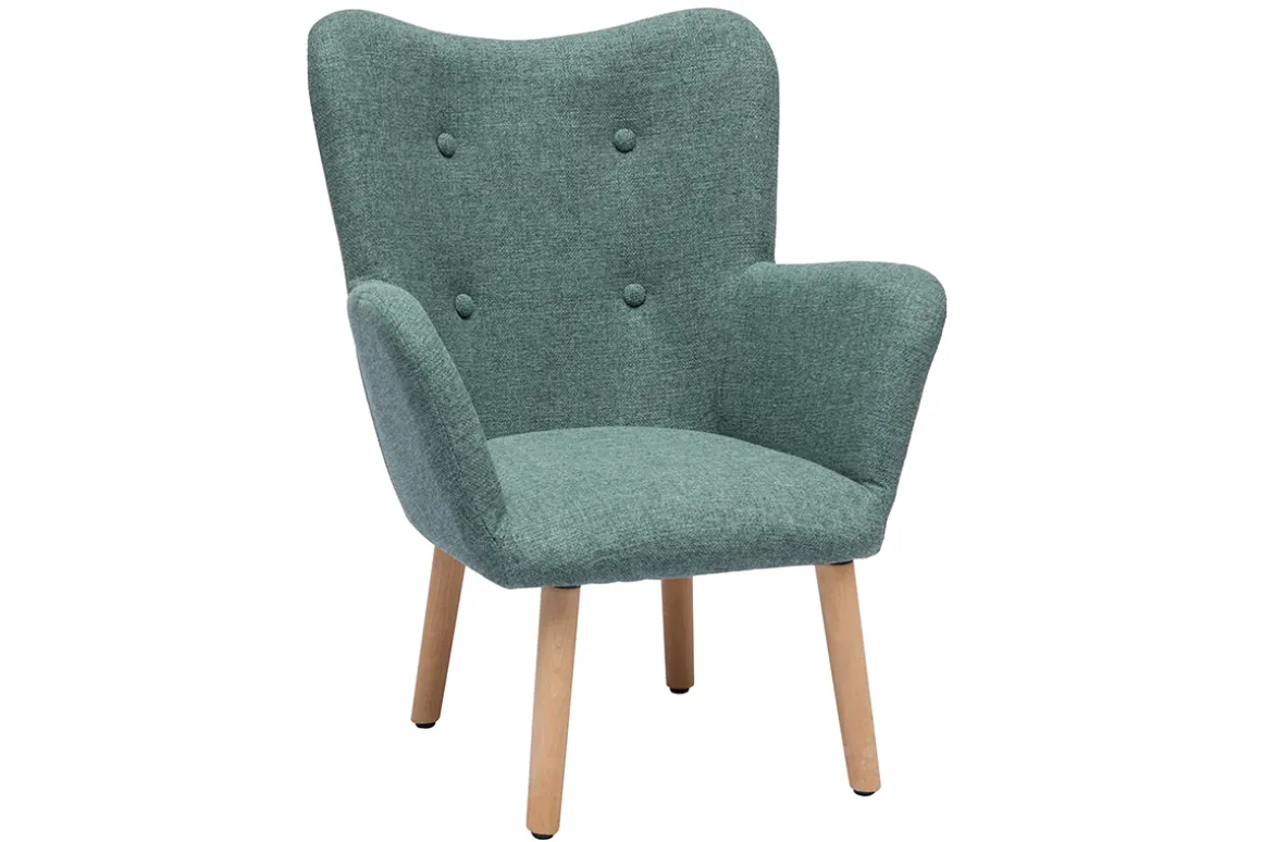 Clearance Miliboo Sillón infantil escandinavo de tela verde grisáceo y madera clara BABY BRISTOL