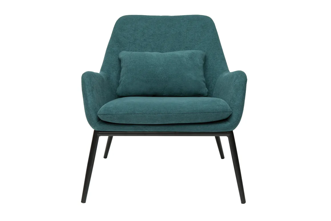 Best Miliboo Sillón moderno con tejido efecto aterciopelado azul petróleo y metal negro MAXINE