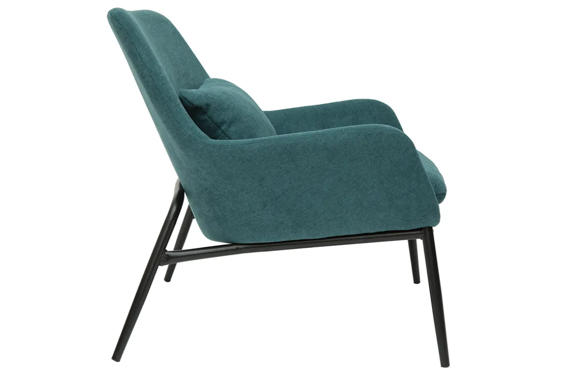 Best Miliboo Sillón moderno con tejido efecto aterciopelado azul petróleo y metal negro MAXINE