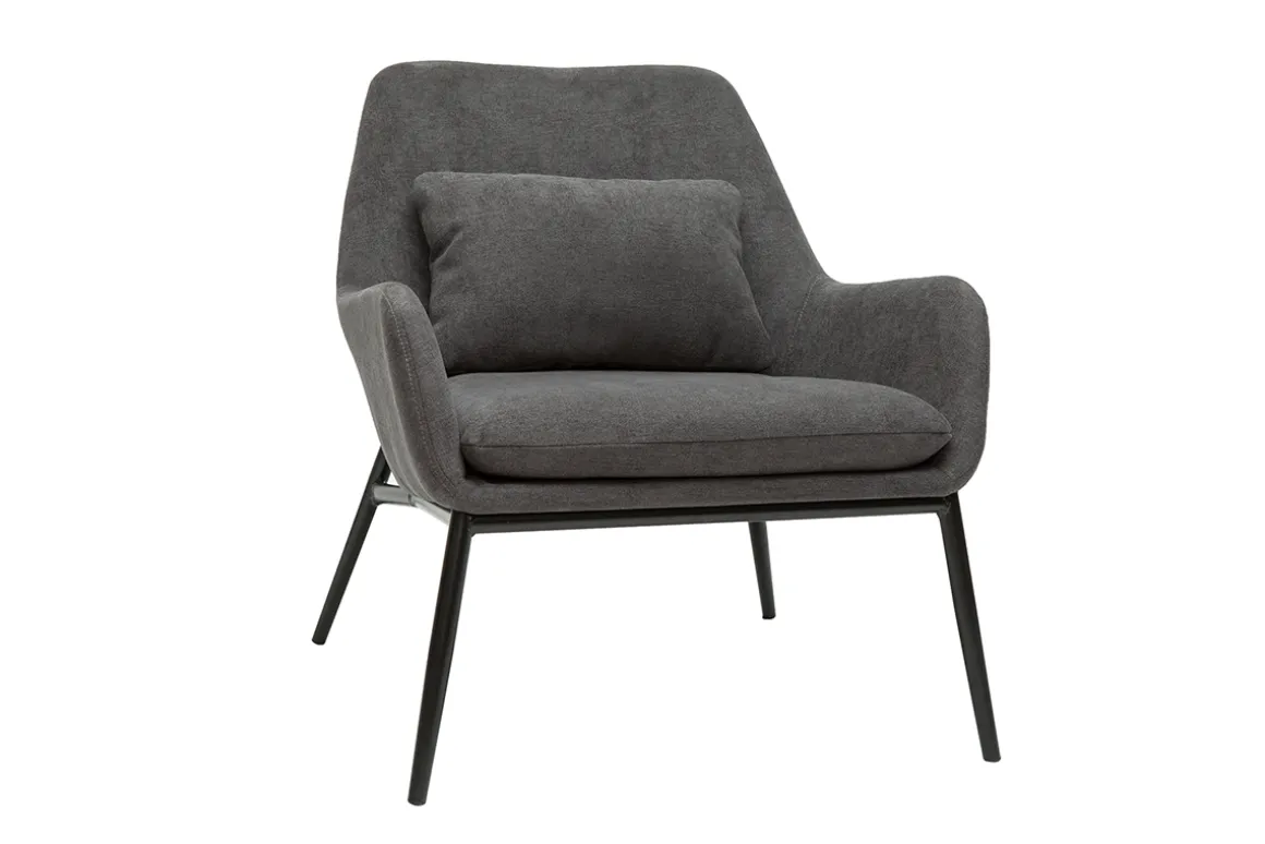 Best Miliboo Sillón moderno con tejido efecto aterciopelado gris oscuro y metal negro MAXINE