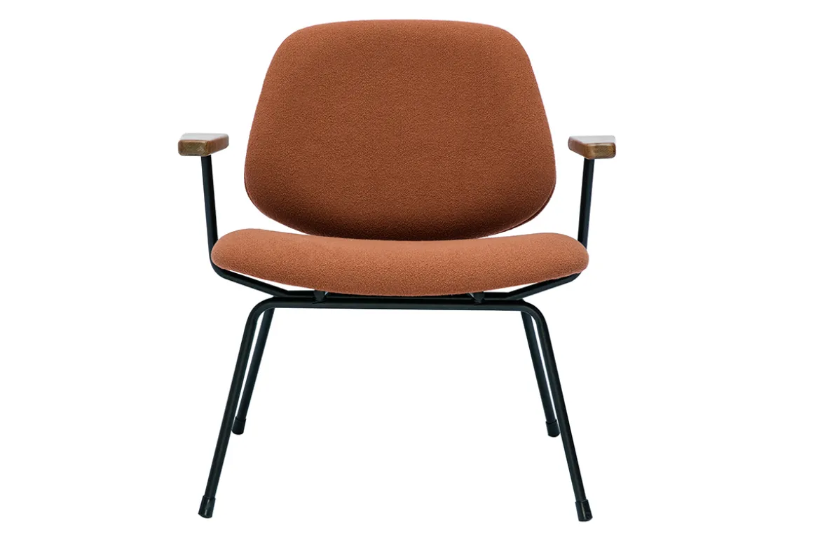 Outlet Miliboo Sillón moderno de borreguillo color terracota, metal negro y madera oscura BARNET