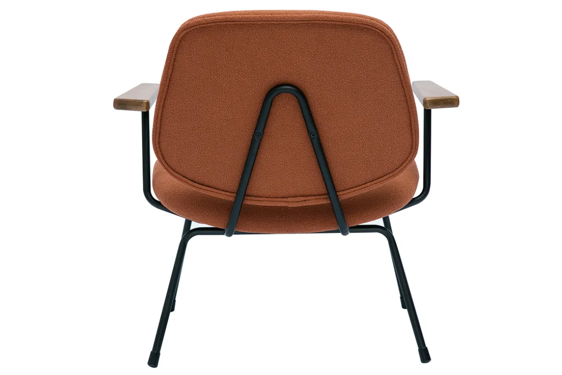 Outlet Miliboo Sillón moderno de borreguillo color terracota, metal negro y madera oscura BARNET
