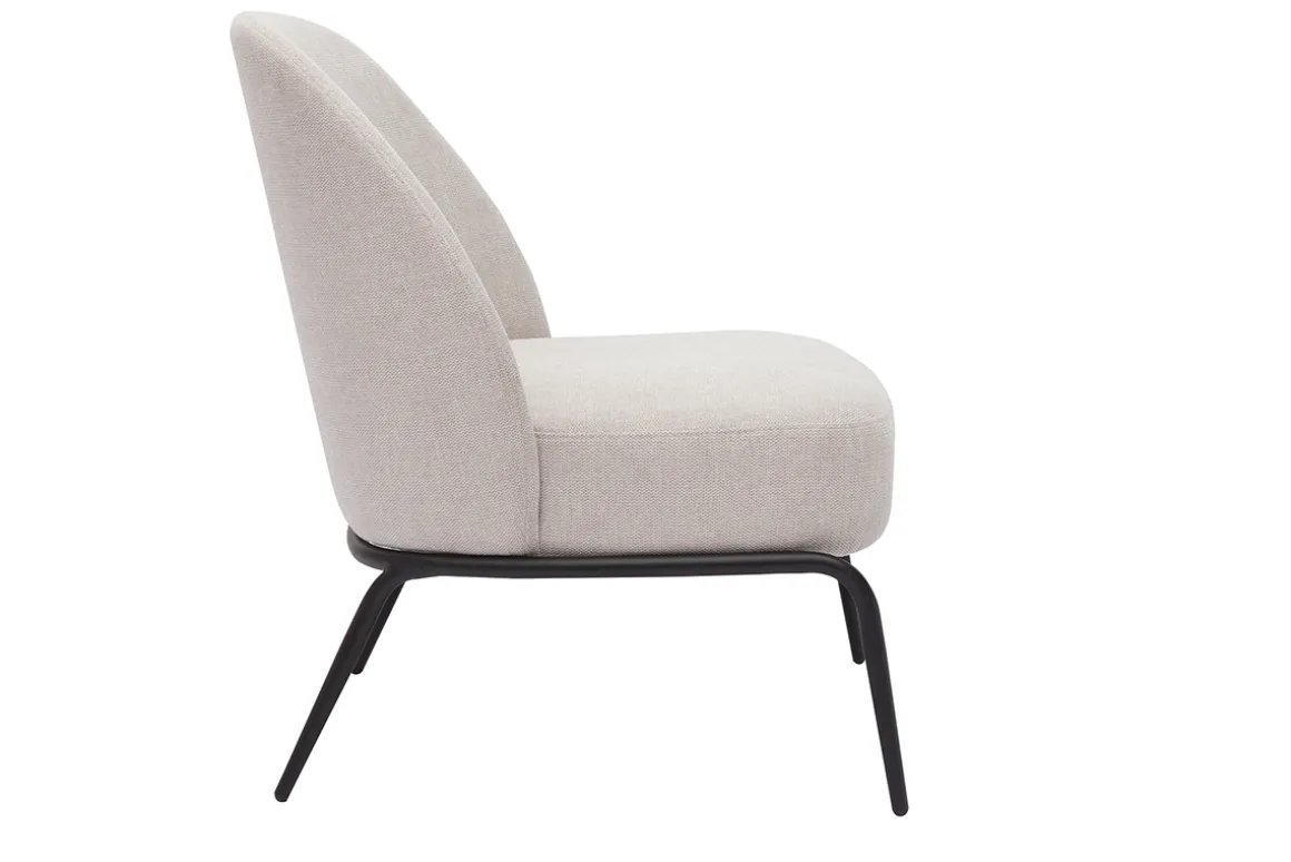 Outlet Miliboo Sillón moderno de tejido efecto aterciopelado texturizado beige y metal negro BREGO