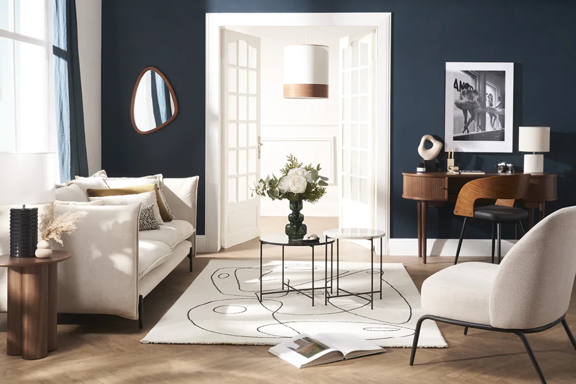 Outlet Miliboo Sillón moderno de tejido efecto aterciopelado texturizado beige y metal negro BREGO