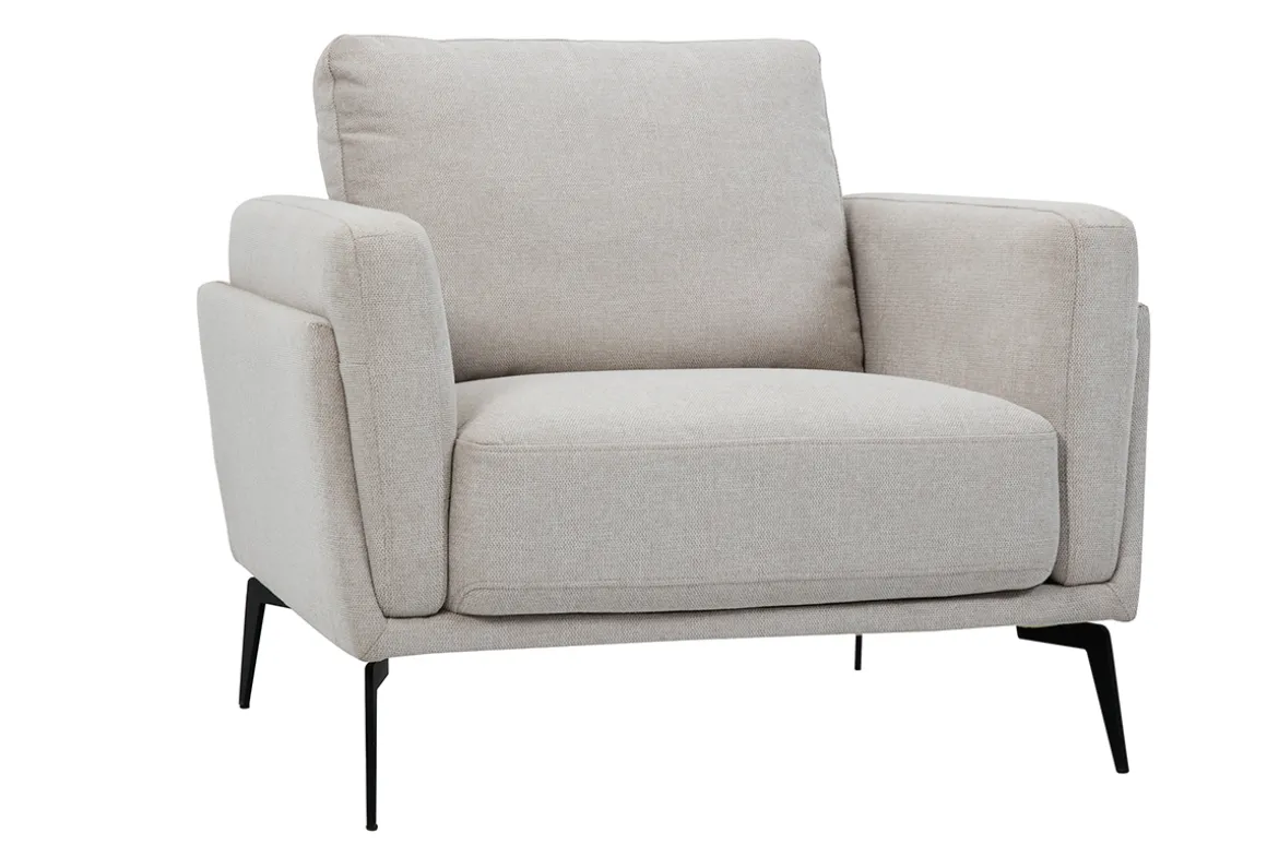 Hot Miliboo Sillón moderno de tejido efecto aterciopelado texturizado beige y metal negro MOSCO