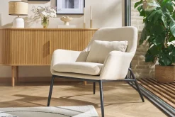 Best Sale Miliboo Sillón moderno de tejido efecto aterciopelado terracota y metal negro MAXINE
