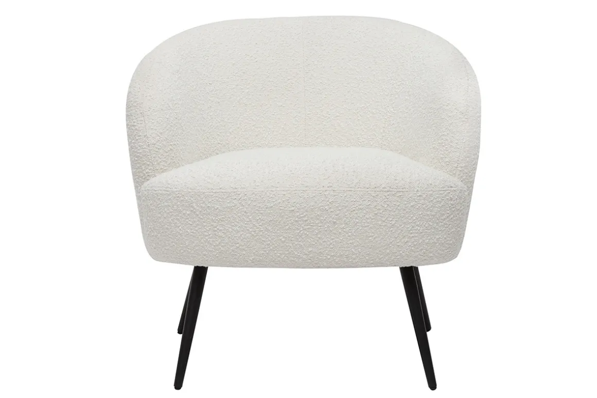 Discount Miliboo Sillón moderno de tela efecto borreguillo color crudo y metal negro MAGGIE
